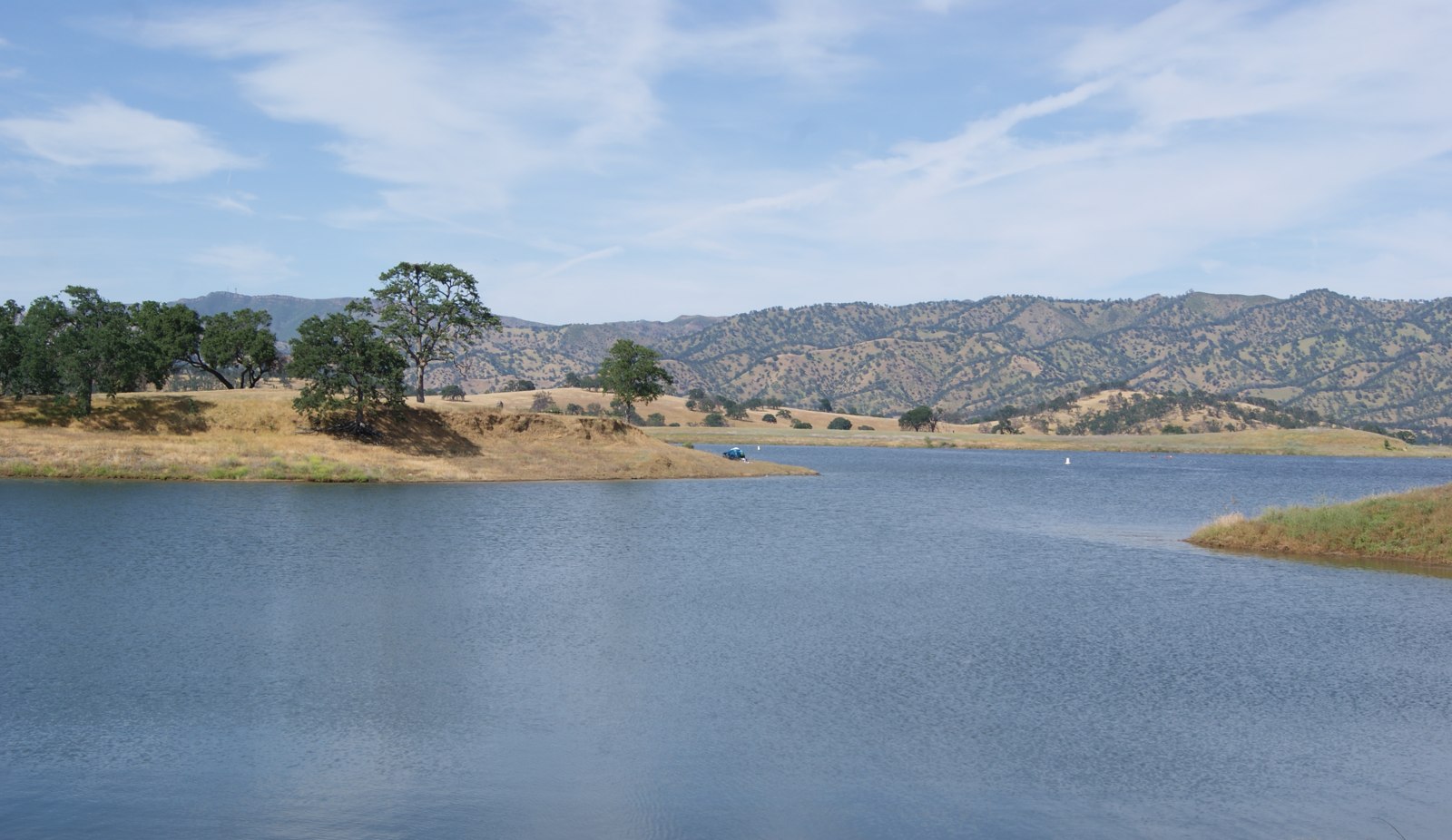 Lake Berryessa, looking northeast from Oak Shore in May 2023. This is a general lake view, not a photograph identifying the precise 1969 attack site.
